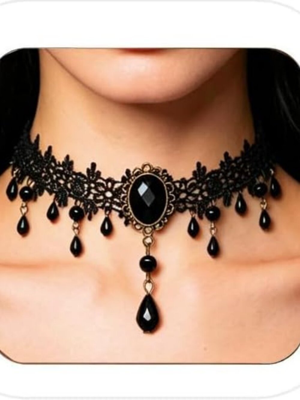 Gothic Black Choker Necklace for Women – Velvet Lace Crystal Pendant